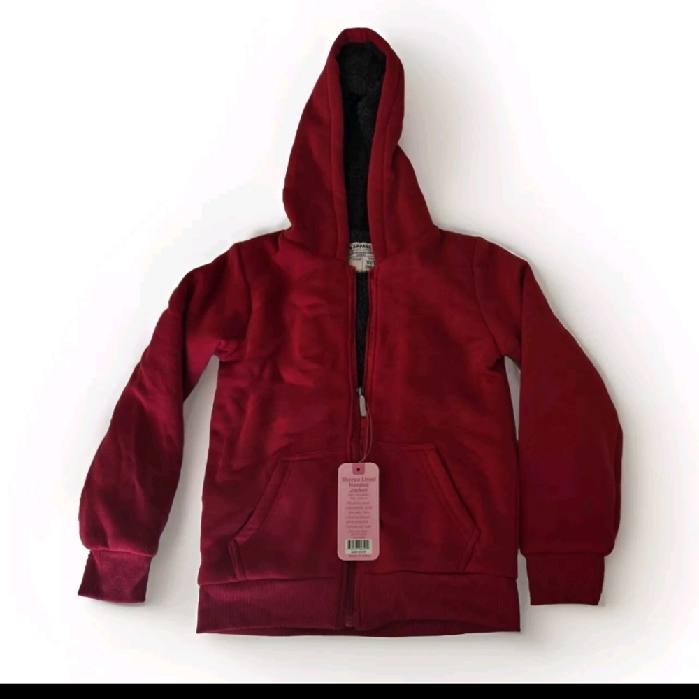 Red Zip-Up Hoodie with Ribbed Cuffs and Soft Fabric